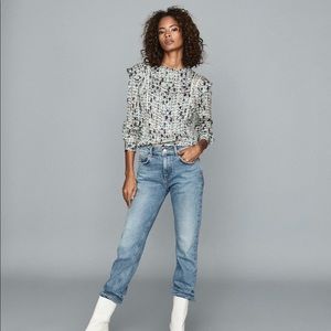 Reiss Olivia Blue Ditsy Ruffle Top